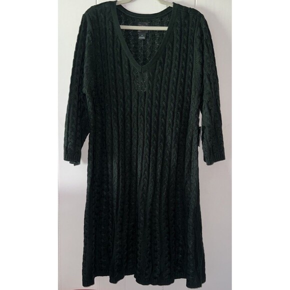 Jessica Howard Hunter Green V-Neck Cable Knit Sweater Dress Size 2X Fit & Flare - Picture 1 of 8
